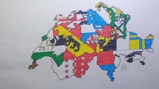 Drawing Swiss cantons flag map  Switzerland flag map [upl. by Cilla374]