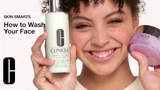 How to Wash Your Face Double Cleansing  Skin Smarts  Clinique [upl. by Aitnwahs]