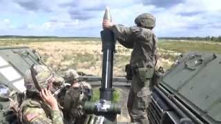 Combat shooting by a US army Armored mortar in action M1129 120mm selfpropelled mortar [upl. by Ahsiugal]