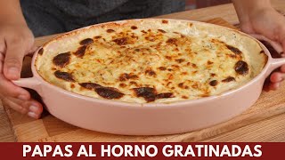 Papas al horno gratinadas receta de papas a la crema suaves y deliciosas  Katastrofa La Cocina [upl. by Dlaregztif]