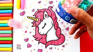 Dibuja y Decora un UNICORNIO con Brillantina y Corazones Glitter [upl. by Naitsirc]