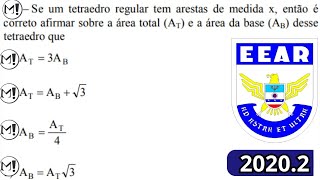 EEAR  Se um tetraedro regular tem arestas de medida x então é correto afirmar sobre a área total A [upl. by Mahmud380]