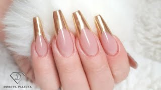 How to do gold chrome french nails French manicure chrome pigment nail art [upl. by Dietz]