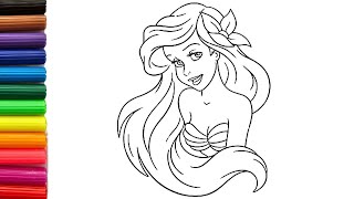 How to draw ariel from Disney princess  Easy drawing Cartoon characters for kids amp toddlers [upl. by Carew17]