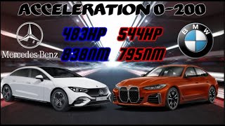 BMW I4 M50 544PS VS MERCEDES AMG EQE 43 4MATIC 483PS ACCELERATION 0200KMH  100200KMH [upl. by Attayek]