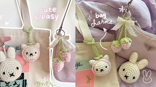 how to crochet cute bag charmskeychains  miffy cat amp strawberries stepbystep tutorial [upl. by Niwrek]