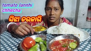 Rice eating  Vegetable santula curry  Jannhi tomato chhecha in odia  Ridge gourd chhecha [upl. by Michey754]