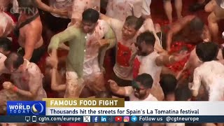 ‘La Tomatina’ festival tomato fighting [upl. by Schuman]