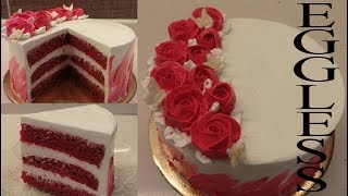 EGGLESS RED VELVET CAKE Recipe  Red Velvet Cake Decorating Idea [upl. by Enohpets]