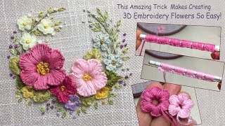 This Amazing Trick Makes Creating 3D Embroidery Flowers So Easy 3D Flower Wreath Design [upl. by Orly]