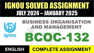 BCOC 132 Solved Assignment 202425  bcoc132 solved assignment in English  July 2024 to Jan 2025 [upl. by Vacuva117]