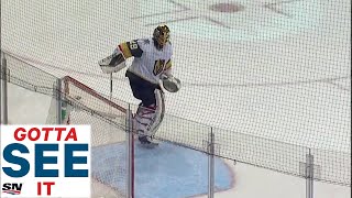 MarcAndre Fleury Tries to Block Empty Net with Snow But Gets Caught [upl. by Willmert]