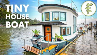 Spectacular Tiny House Boat with The Most STUNNING Interior Full Tour [upl. by Melinda]