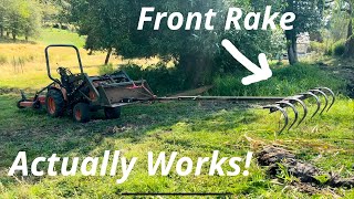 Homemade 12 Tractor Loader Bucket Pond Rake on Kubota B6100 [upl. by Llatsyrk450]