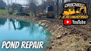 Pond repair with Cat Excavator amp D3 Dozer [upl. by Analihp]