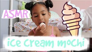 ASMR Vanilla Ice Cream MOCHI Soft chewy smacking eating sounds [upl. by Ahtnama4]