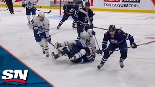 Tempers Flare Between Jets amp Leafs After Pionk Knees Sandin amp Jason Spezza Lays Questionable Hit [upl. by Perusse]