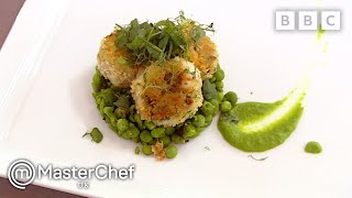 Smoked Haddock Fishcake with Peas  MasterChef UK [upl. by Ezirtaeb]