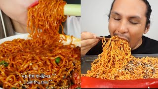 Mukbangers TRYING SPICY NOODLE CHALLENGE AROUND THE WORLD 🌏 [upl. by Harihs293]