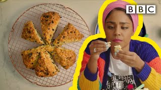 Nadiyas noyeast fruity Soda Bread recipe with homemade butter  BBC [upl. by Orhtej]