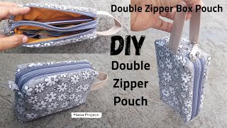 Diy double zipper pouch  Double zipper box pouch [upl. by Lesde]