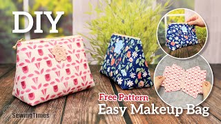 DIY Easy Makeup Bag  Cosmetic Pouch Sewing Pattern amp Tutorial sewingtimes [upl. by Jelsma469]