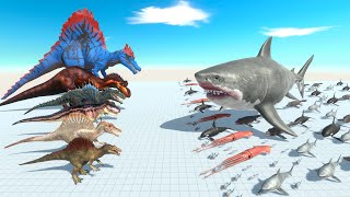 Spinosaurus Dinosaurs Evolution VS Megalodon and Aquatics Team [upl. by Oryaj921]