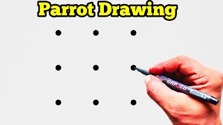 How To Draw Parrot For Beginners  Parrot Drawing From 9 Dots  Bird Drawing  Dots Drawing [upl. by Harpp]