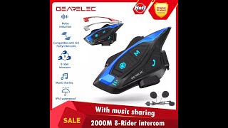 GEARELEC Shark Pro Bluetooth 51 Motorcycle Helmet Intercom 8 Riders Group 2000m Range [upl. by Lagas]