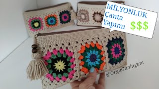 MİLYON izlenen Çanta Yapımı ✨ Üç Motifli Çanta Yapımı ✨ Crochet bag [upl. by Adnwahs]