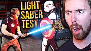 Asmongold Reacts to quotReal Plasma LIGHTSABER Testquot  By The Hacksmith [upl. by Yllatan]