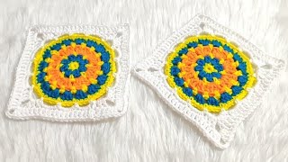 Crochet Mandala Granny Square Tutorial Crochet Granny Square [upl. by Acirtal]