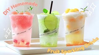 DIY Homemade Fruit Sparkling Drink  Peach  Honeydew  Orange  Sparkling Water Home Café [upl. by Htez425]