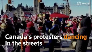 Ottawa protesters dance outside parliament [upl. by Adelle]