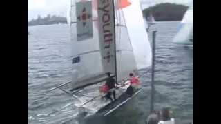 18 Skiff Sailing Out of Double Bay Sydney Harbour Australia [upl. by Nuris]