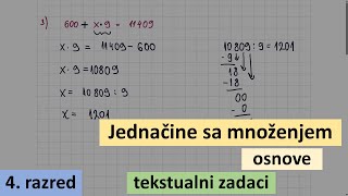 Jednačnine sa množenjem osnove i tekstualni zadaci  matematika za 4 razred [upl. by Sokem117]