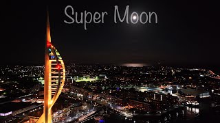 Super Moon  Harvest Moon  Portsmouth Harbour UK  DJI Mavic 3 PRO Nightmode  17092024 [upl. by Chura]