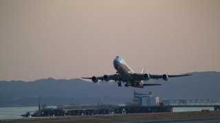 Korean Air Cargo Boeing 7478F HL7609 Take off at Osaka [upl. by Yerag]