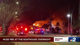 Crews battle massive flames at the Boathouse Tiki Bar and Grill in Cape Coral [upl. by Anonyw]