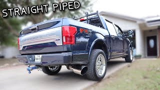 30 Powerstroke straight piped 2019 f150 Deleted and Tuned 4quot straight pipe to 8quot tip [upl. by Arocet]