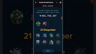 Pocket Rocket Daily Combo  21 December  Pocket Rocket Combo Cards video [upl. by Mohammad]