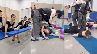 Chinese dance flexibility training course Male teacher helps girls with training2 bpg [upl. by Ttelrahc963]