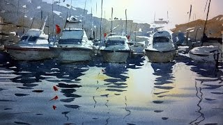 Watercolour demonstration  How to paint boats water and reflections 2 [upl. by Elpmid727]