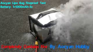 Aocyan fireproof lipo safe bag fire test  5000mAh  168V [upl. by Aihsenyt836]