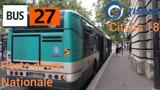 Bus 27 RATP  Irisbus Citelis 18 N°1898  Porte dIvry  Nationale [upl. by Dymphia]