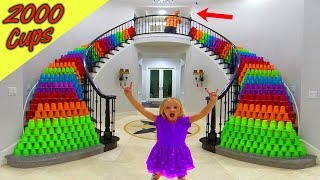 Pranking Our Dad 2000 Plastic Cups Down the Stairs [upl. by Ieppet]