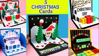 5 DIY Pop up Christmas cards Handmade Christmas Greeting cards How to make Santa Greeting Card [upl. by Castle208]