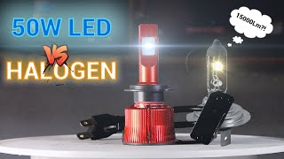 50W LED vs HALOGEN  Endurance amp light output test  Bevinsee H7 VC Cooling [upl. by Banna959]