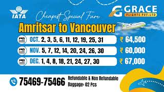 Cheapest Fares for Flights from Amritsar to Canada Special Fare Offers for Oct Nov and Dec 2024 [upl. by Lorou]