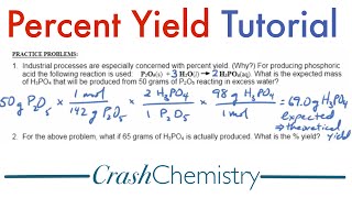 Percent Yield Tutorial Explained  Practice Problems  Crash Chemistry Academy [upl. by Imalda]